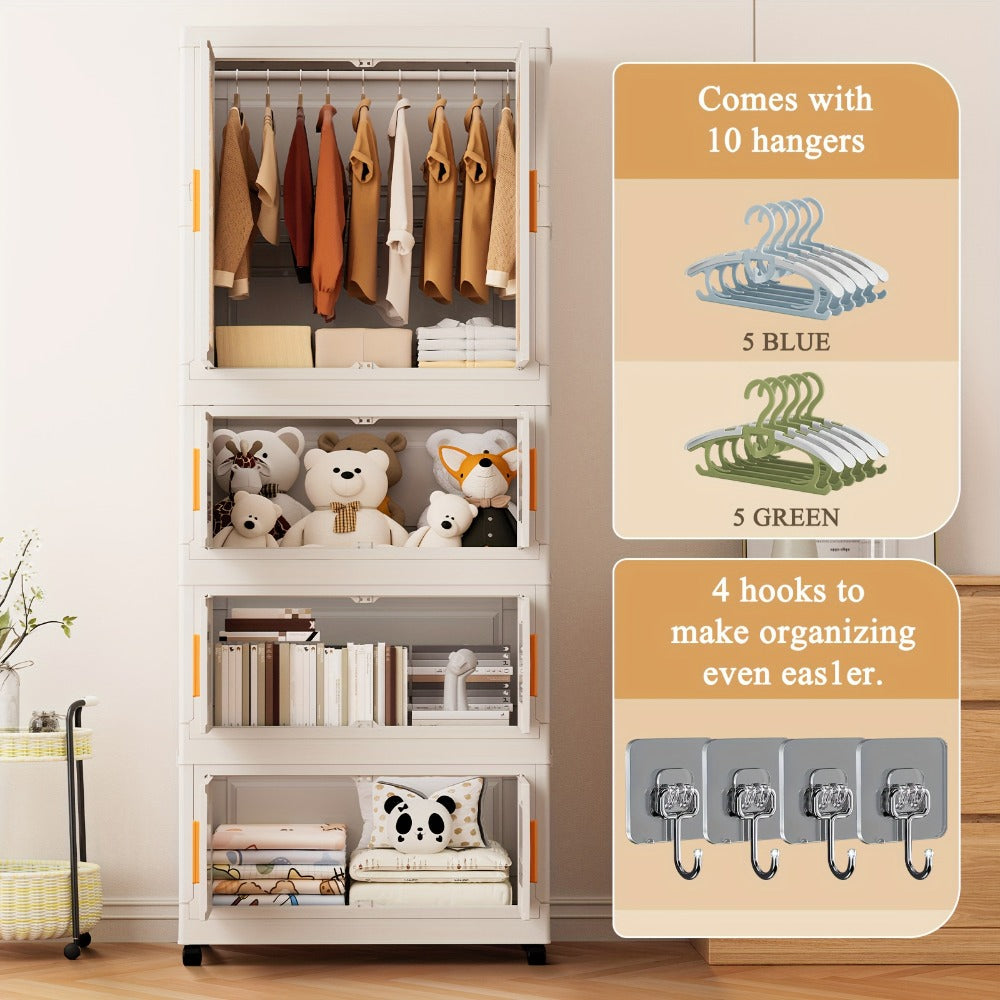 Folding Wardrobe Storage Cabinet on Wheels with Magnetic Door, Hanging Rod & Shelves ¨C 25.6¡± Wide Portable Closet Organizer