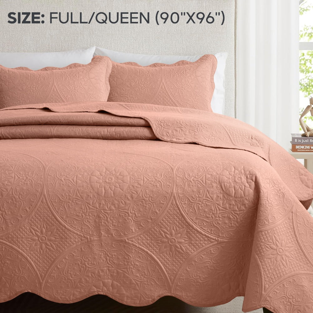 Quilted Bedspread Set 3 Piece ¨C Soft Floral Coverlet with Pillow Shams, Lightweight Breathable Quilt for Bedroom & Guest Room, All Season Bed Cover