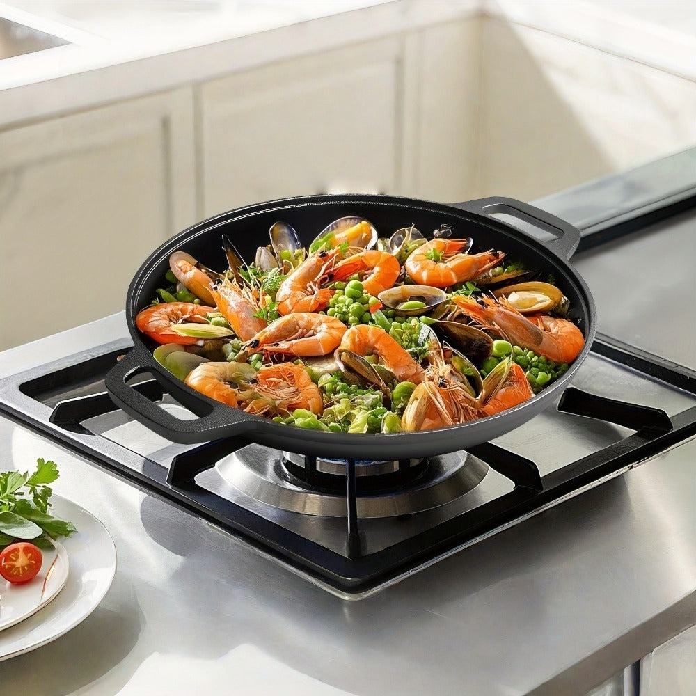Pre-Seasoned Cast Iron Pan Set - Non-Stick Multifunctional Skillet for Pizza Home Kitchen Outdoor Cooking, Even Heating Compatible with All Stoves, 1/2/3 Piece Options