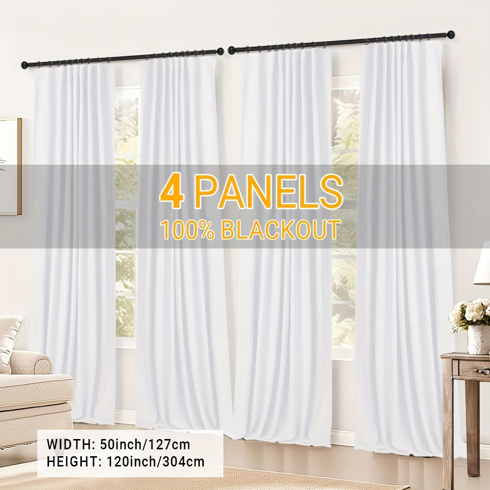 100% Blackout Curtains 4 Panels Faux Linen Textured Thermal Insulated Drapes - Room Darkening Window Curtains for Living Room Bedroom, Clip Rings & Rod Pocket, Energy Efficient Home Decor 50W x 84-120L