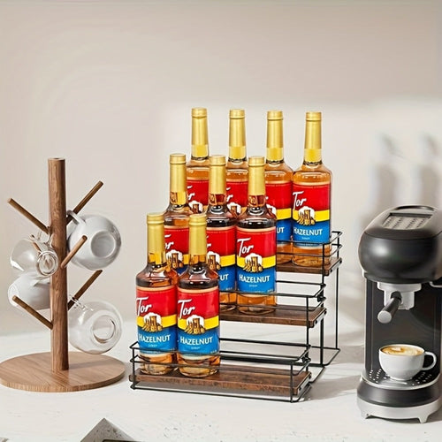 3-Tier Metal Bottle Rack Countertop Organizer ¨C No-Install Syrup Holder for Coffee Bar, Wine & Whiskey Display Stand, Holds 12 Bottles
