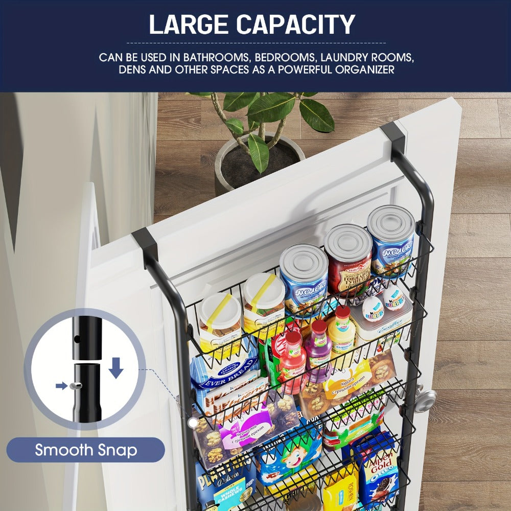 Over The Door Organizer - Heavy Duty Multi-Layer Pantry Storage Rack for Kitchen Bathroom Laundry Room, Space Saving Door Hanging Shelf, 6 or 8 Tier Metal Spice Food Storage Cabinet