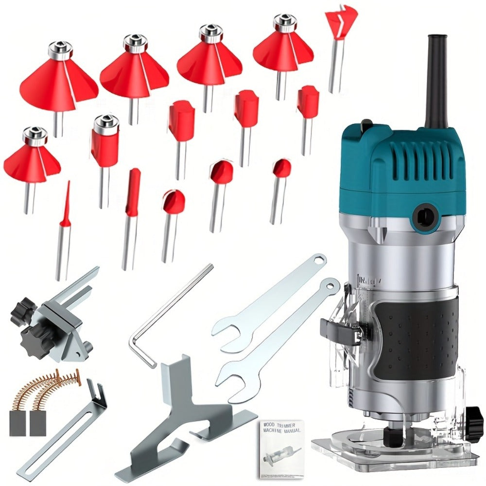 Wood Router 800W Trim Router for Woodworking - 35000RPM Electric Router with Edge Guide, Roller Guide, 6-Speed Adjustment for Precise Trimming, Profiling & Milling