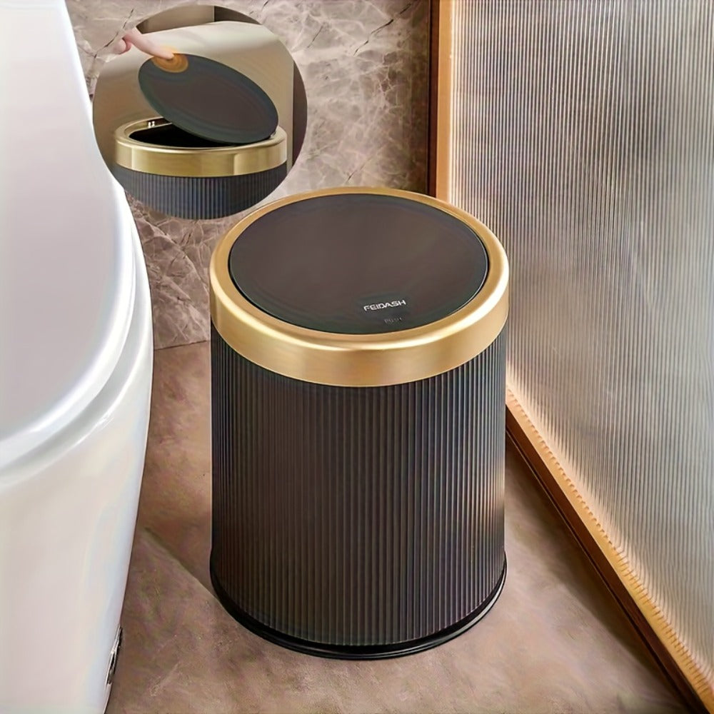 Dual Compartment Trash Can with Push-Top Lid, 3.17 Gal Odor-Resistant Oval Waste Bin for Kitchen Bathroom Bedroom Office