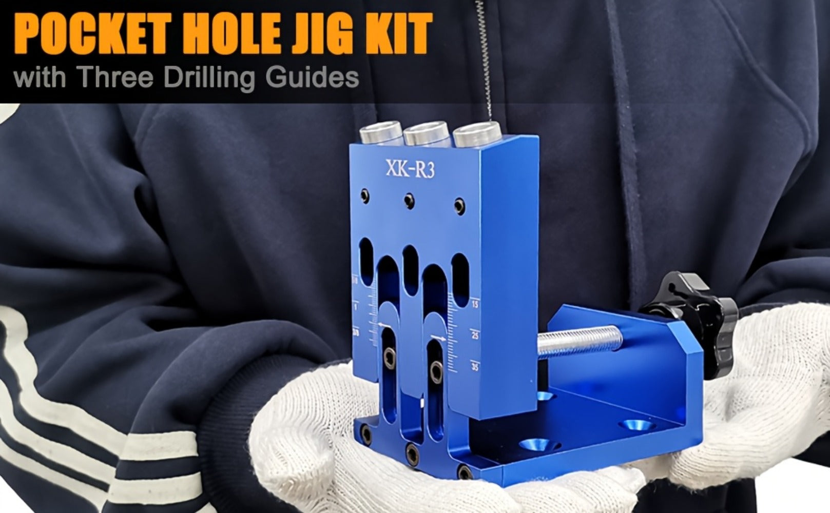 Pocket Hole Jig Kit Adjustable 3 Guide Holes 15 Degree Angle Drill System with Drill Bit Screwdrivers Screws Plugs Hex Drivers for Woodworking Joinery Carpenter DIY Projects