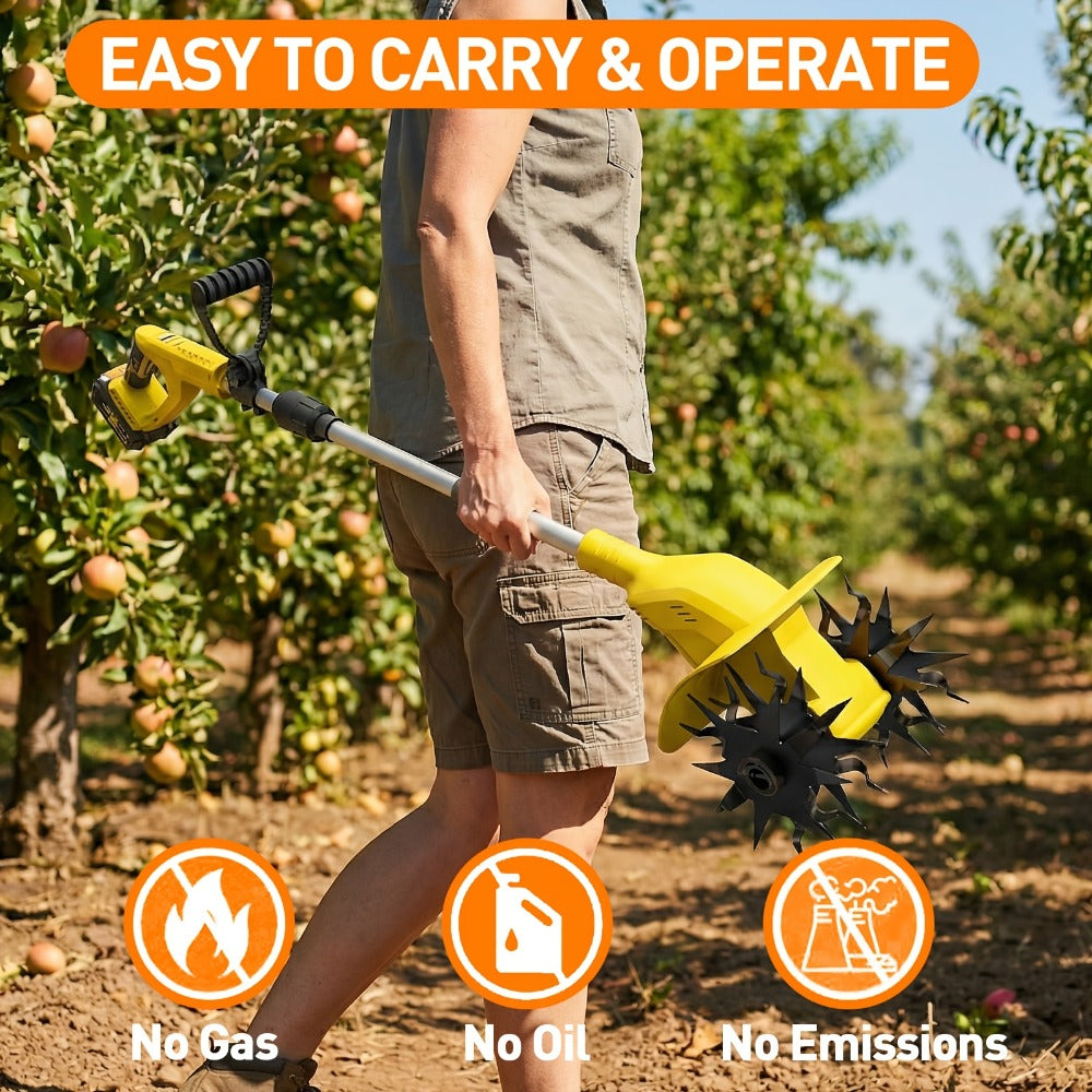 Electric Tiller Cultivator Cordless 20V Battery Powered - 8.6 Inch Tilling Width, Adjustable Ergonomic Handle, Garden Bed & Farm Soil Breaker, Available in Small/Large with 1 or 2 Batteries Included