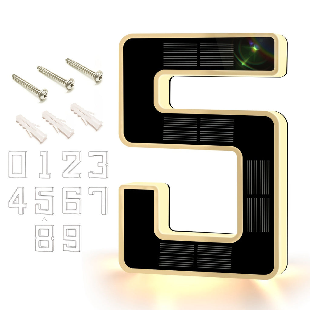 LED Solar House Number Light 6.7 Inch Wall Mounted ¨C Smart Sensor Illuminated Address Number for Home Decor, No Wiring Energy-Saving Solar Powered Outdoor Light