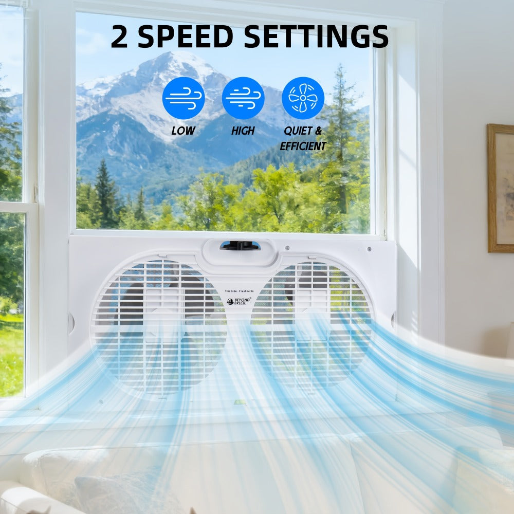 Twin Window Fan 9 Inch Dual Blade, Expandable Width with Thermostat and Remote Control, Reversible Airflow 3-Speed Window Fan for Bedroom, Living Room, Kitchen and Home Ventilation