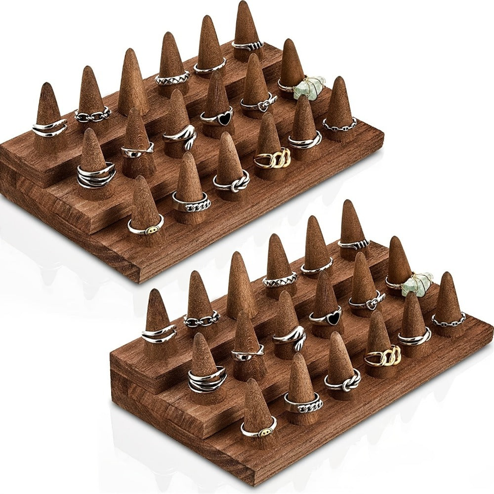 Solid Wood Ring Display Stand ¨C 2-Tier 12-Ring & 3-Tier 18-Ring Jewelry Tower Holder for Rings, Earrings & Accessories, Countertop Organizer for Bedroom Dresser, Vanity & Jewelry Store Display