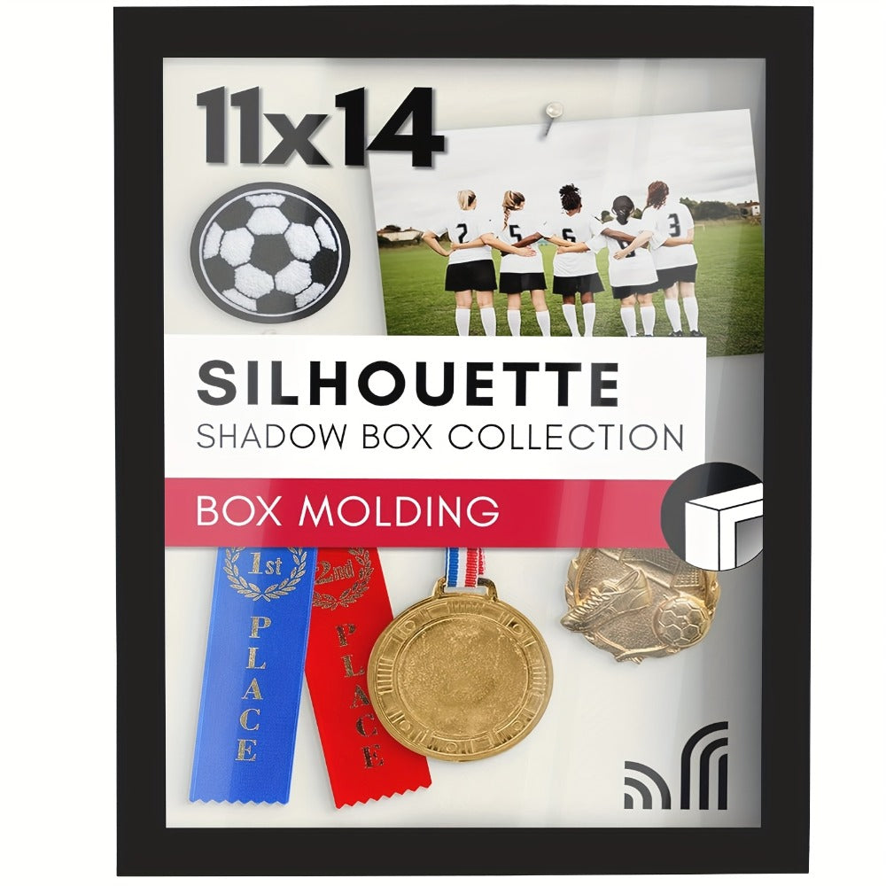 Shadow Box Frame 11x14 with 4 Removable Shelves - Large Deep Display Case for Medals Coins Pins Photos Flowers Keepsakes, Wall Hanging Memory Box for Collections, Black White Brown