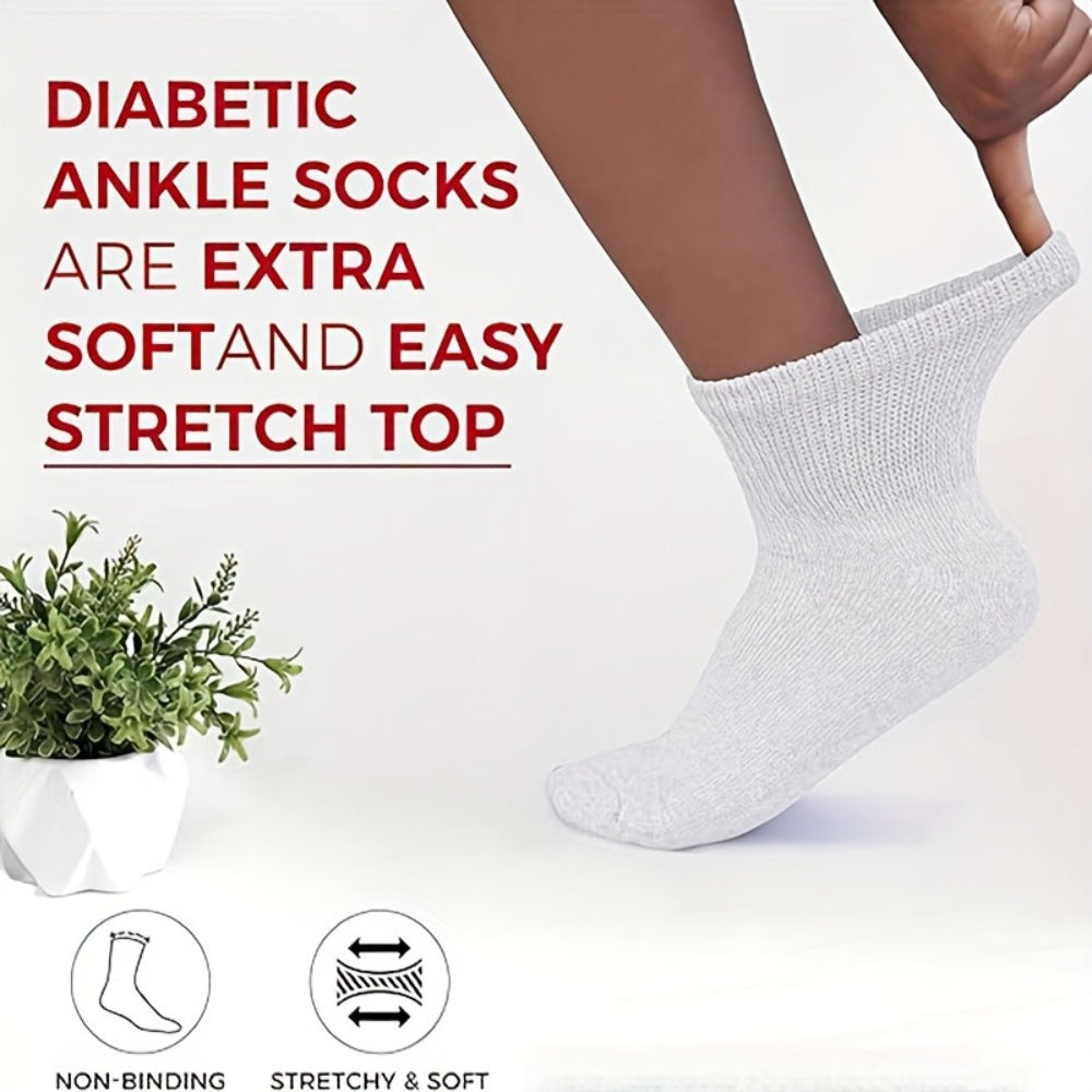 Diabetic Socks 12 Pairs Non Binding Low Cut Cushioned Seamless Loose Fit Ankle Socks for Men Women Edema Neuropathy Wide Toe Box White Black Brown Grey Khaki Navy