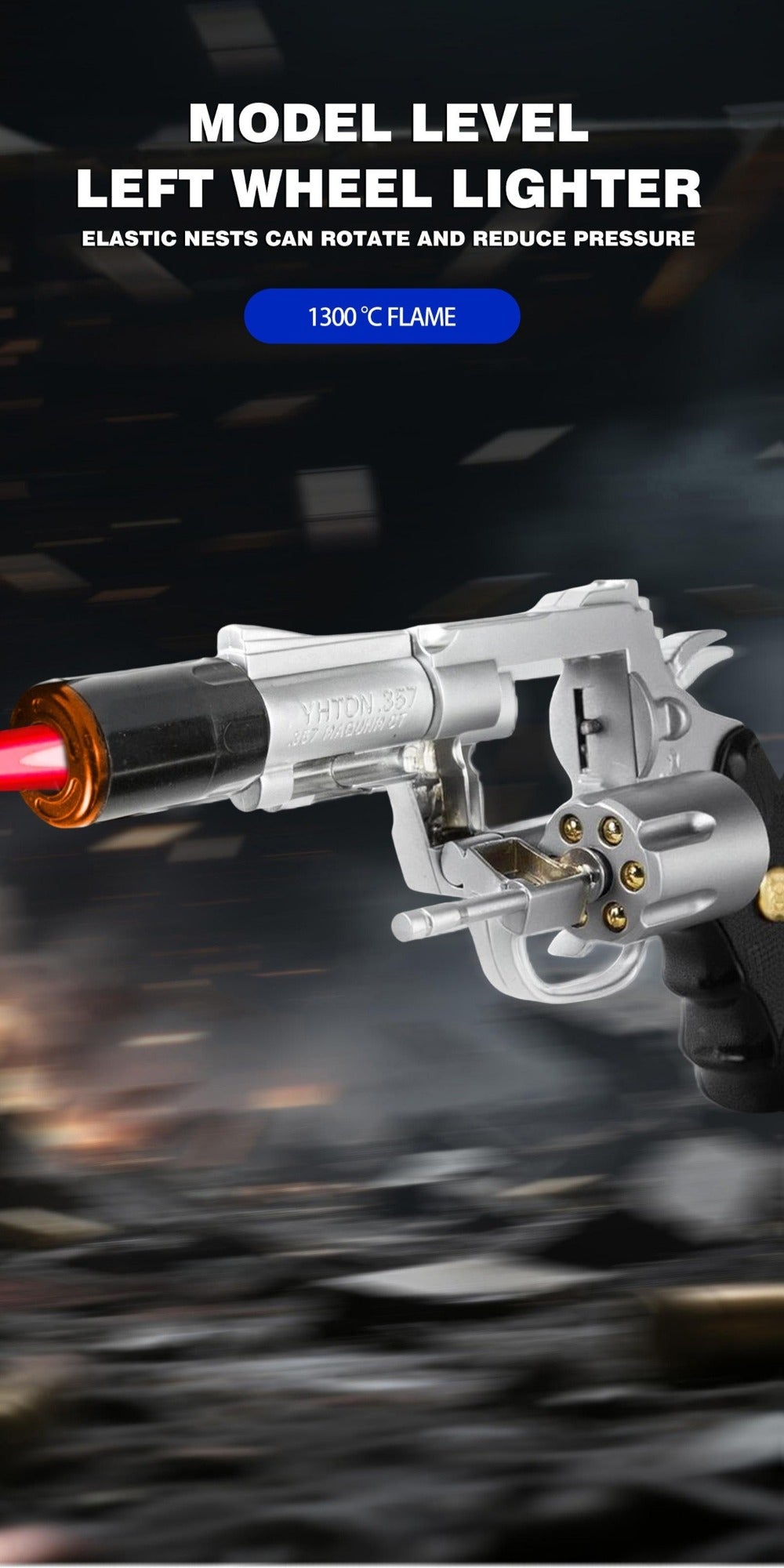 Windproof Butane Lighter with Adjustable Flame | Pistol Revolver & Wheel Design for Camping Outdoor Cooking Grilling BBQ Charcoal Lighting