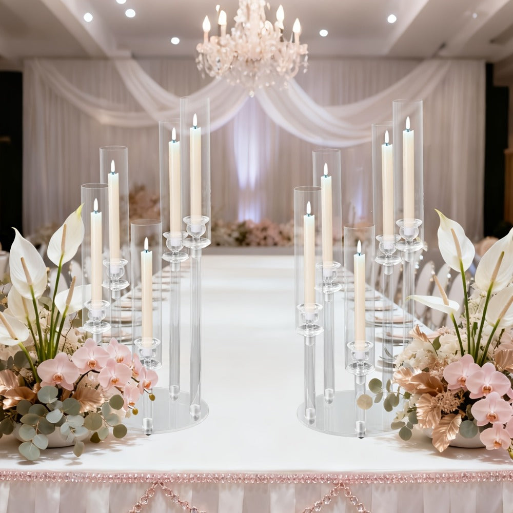 Acrylic Candelabra Candle Holder ¨C Clear Crystal 5-Arm & 6-Arm Taper Candlestick Holders for Wedding Centerpiece, Dining Table, Party & Anniversary Decor