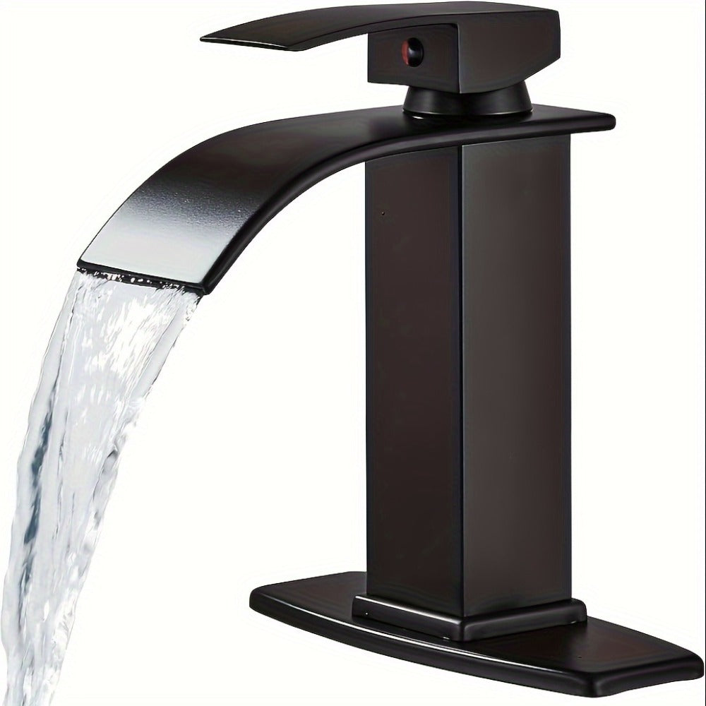 Waterfall Bathroom Sink Faucet, Single Hole or 3-Hole Mixer Tap with 6¡± Deck Plate, Ceramic Valve, Vanity Faucet for Farmhouse RV Bathroom, Brushed Gold Matte Black Nickel Chrome