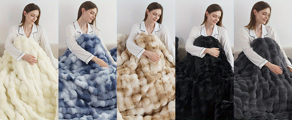 Faux Rabbit Fur Fluffy Blanket ¨C Thick Warm Soft Plush Throw for Bed & Living Room, Luxury Furry Blanket, 8 Colors, 4 Sizes