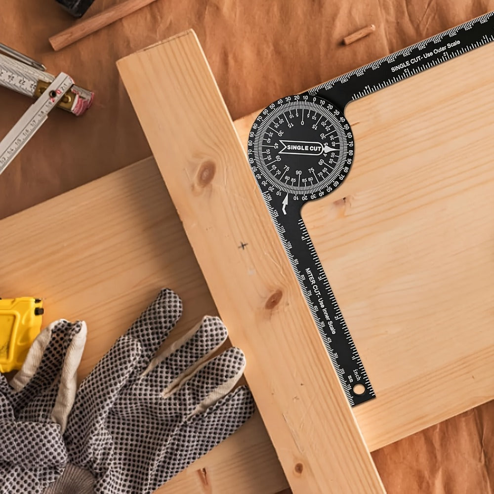 Miter Saw Protractor 7 Inch Aluminum 2-in-1 Professional Angle Finder CNC Machined Precision Laser Engraved Inside Outside Miter Angle for Carpenter Plumber Building Trades Woodworking Black