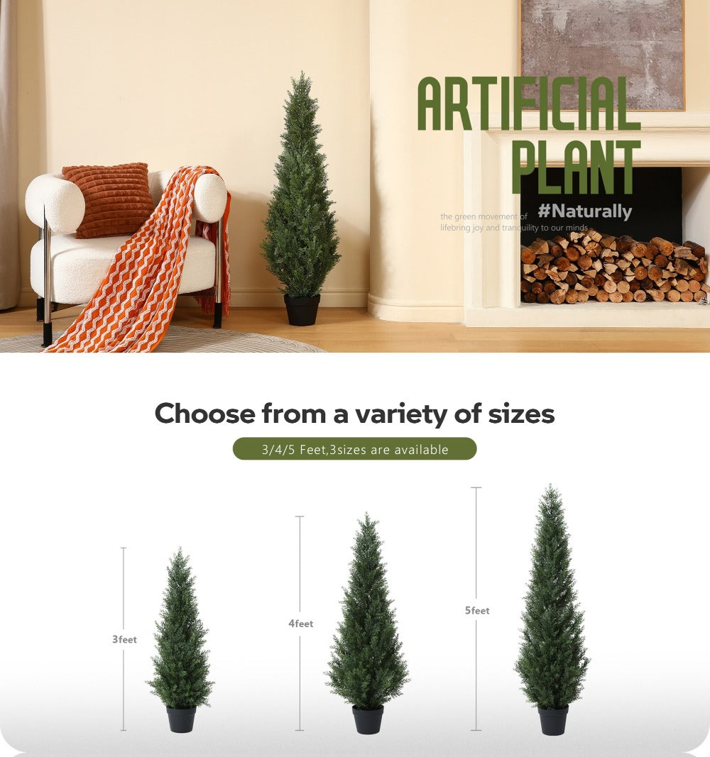 Artificial Topiary Cedar Tree Outdoor Indoor UV Resistant Fake Potted Plant Faux Pine Shrub Front Porch Patio Home Office Decor 3ft 4ft 5ft 1pc 2pcs