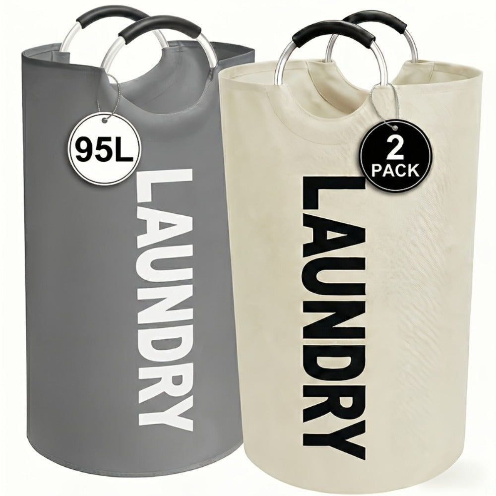 Laundry Basket 2pcs Large Foldable 25.1 Gallon, Collapsible Elevated Hamper with Half-Ring Handles for Bedroom, Bathroom & Laundry Room, Multiple Color Options