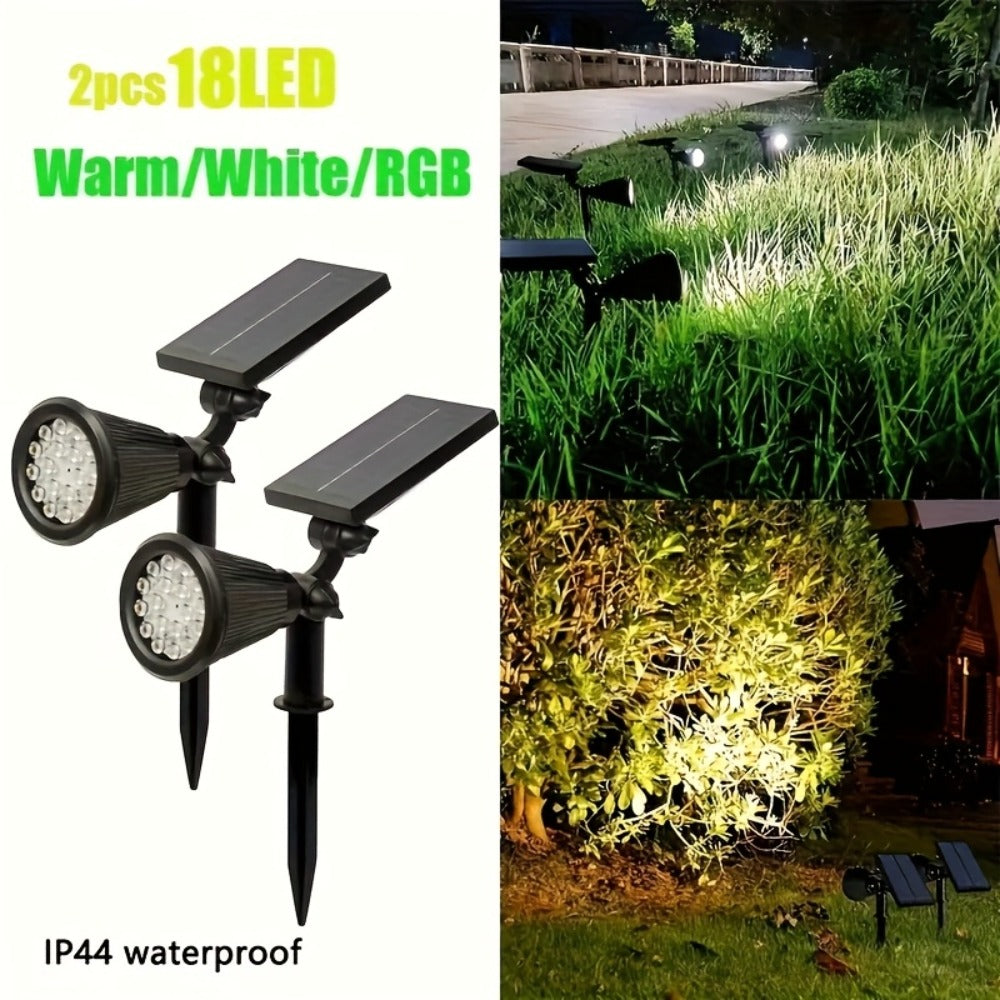 Solar Landscape Lights 2-in-1 Wall & Ground ¨C Independent Adjustable Solar Panel Auto On/Off | 8 Color Modes Outdoor Solar Spotlight for Garden, Driveway, Sidewalk & Pool Area | IP44 Waterproof