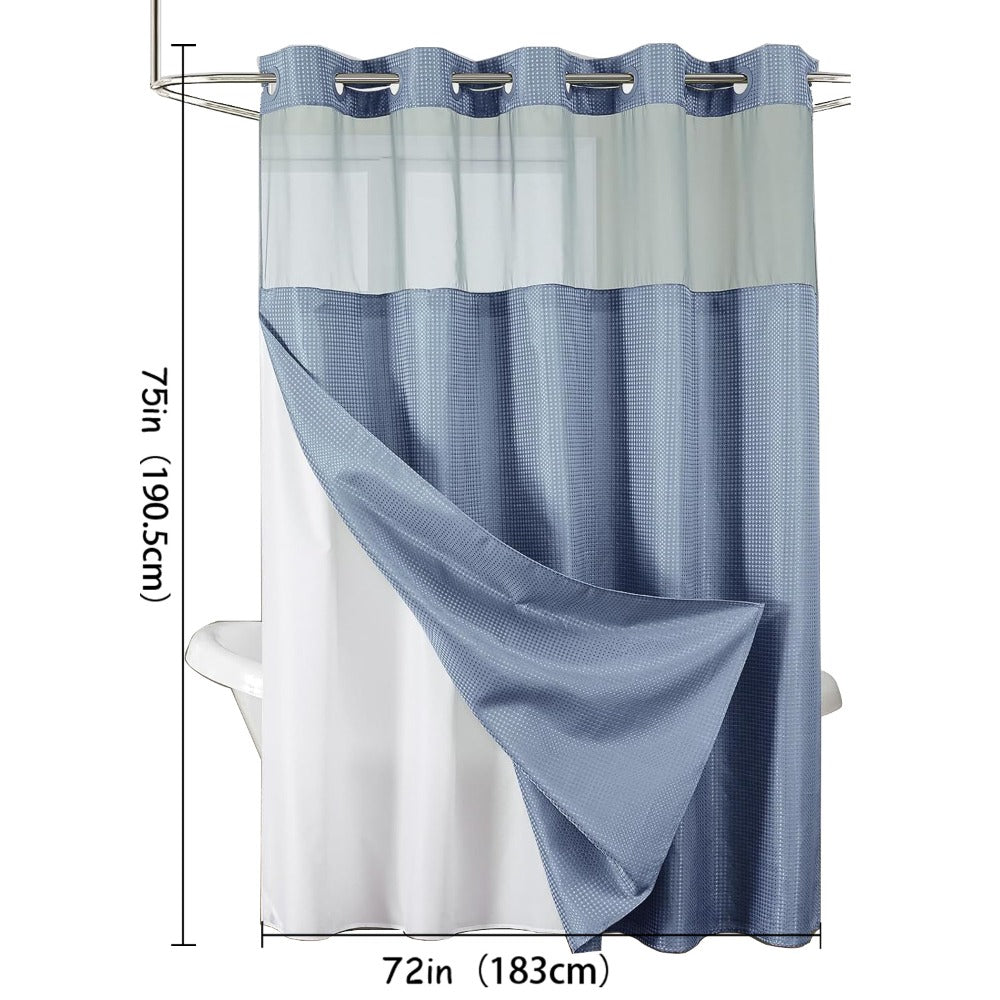 Waffle Shower Curtain with Liner Set Hookless Snap-In Double Layer Polyester Fabric Waterproof Easy Clean for Bathroom Hotel Home Decor