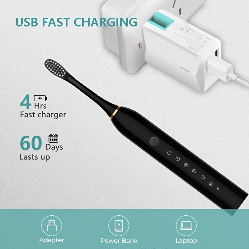 Electric Toothbrush Set with 8 Brush Heads - USB Rechargeable Adult Sonic Toothbrush, Soft Bristles, Portable for Travel & Home, Oral Care Gift for Men & Women - Pink / White / Black