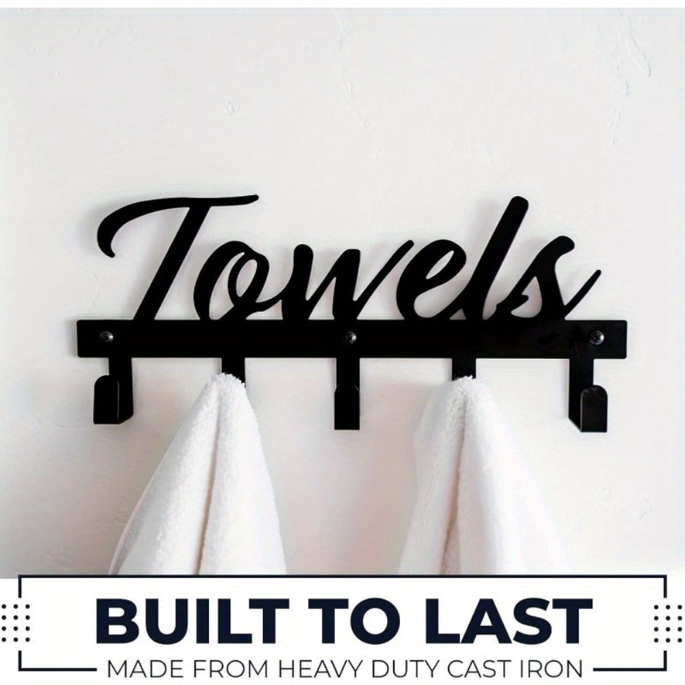 Wall Mount Towel Rack with 5 Hooks Farmhouse Bathroom Organizer Space Saving Towel Holder for Bathroom Kitchen Entryway Easy Install Rust Resistant