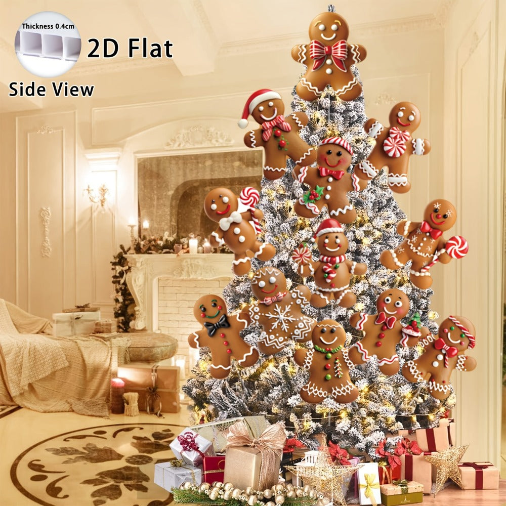 Christmas Tree Ornaments 12pcs Gingerbread Man Decorations 2D Flat Funny Xmas Tree Hanging Decor with Loops ¨C Christmas Tree Topper & Holiday Gift