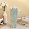 Bling Diamond Tumbler 40 Oz ¨C Studded Rhinestone Stainless Steel Insulated Travel Mug with Handle & Straw Lid ¨C Fits Car Cup Holders ¨C Glamorous Gift for Women ¨C Silver