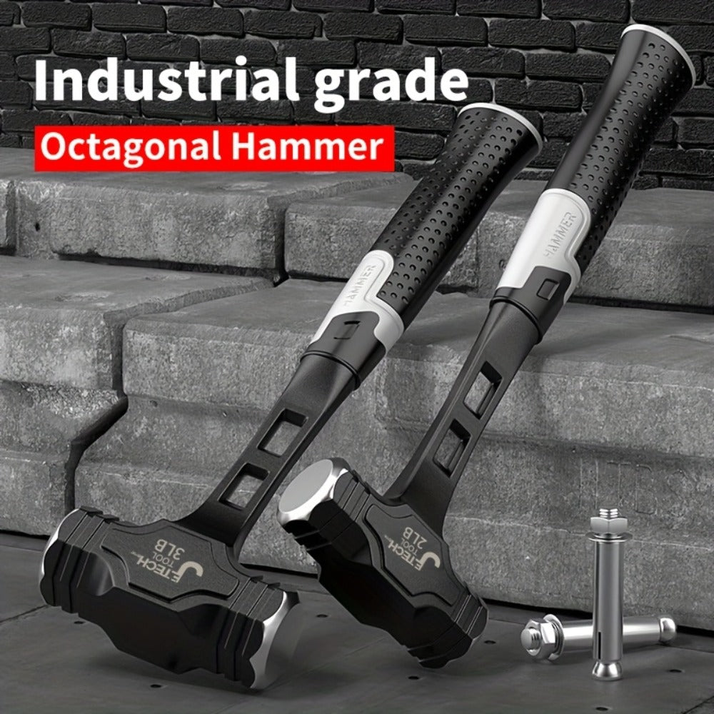 Octagonal Hammer High Carbon Steel Heavy Duty Sledge Hammer with Non-Slip Grip Handle, Rust-Proof Head for Demolition Construction Masonry Driving Stakes Outdoor Indoor Home Use (2/3/4 lb)