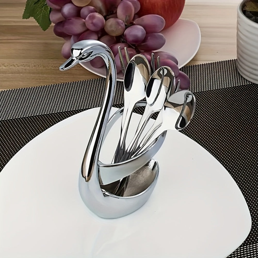 Swan Shaped Cutlery Rack Stainless Steel | Elegant Decorative Plate Holder Stand | Creative Metal Tableware Display for Party Wedding Dining Table Home Kitchen Decor