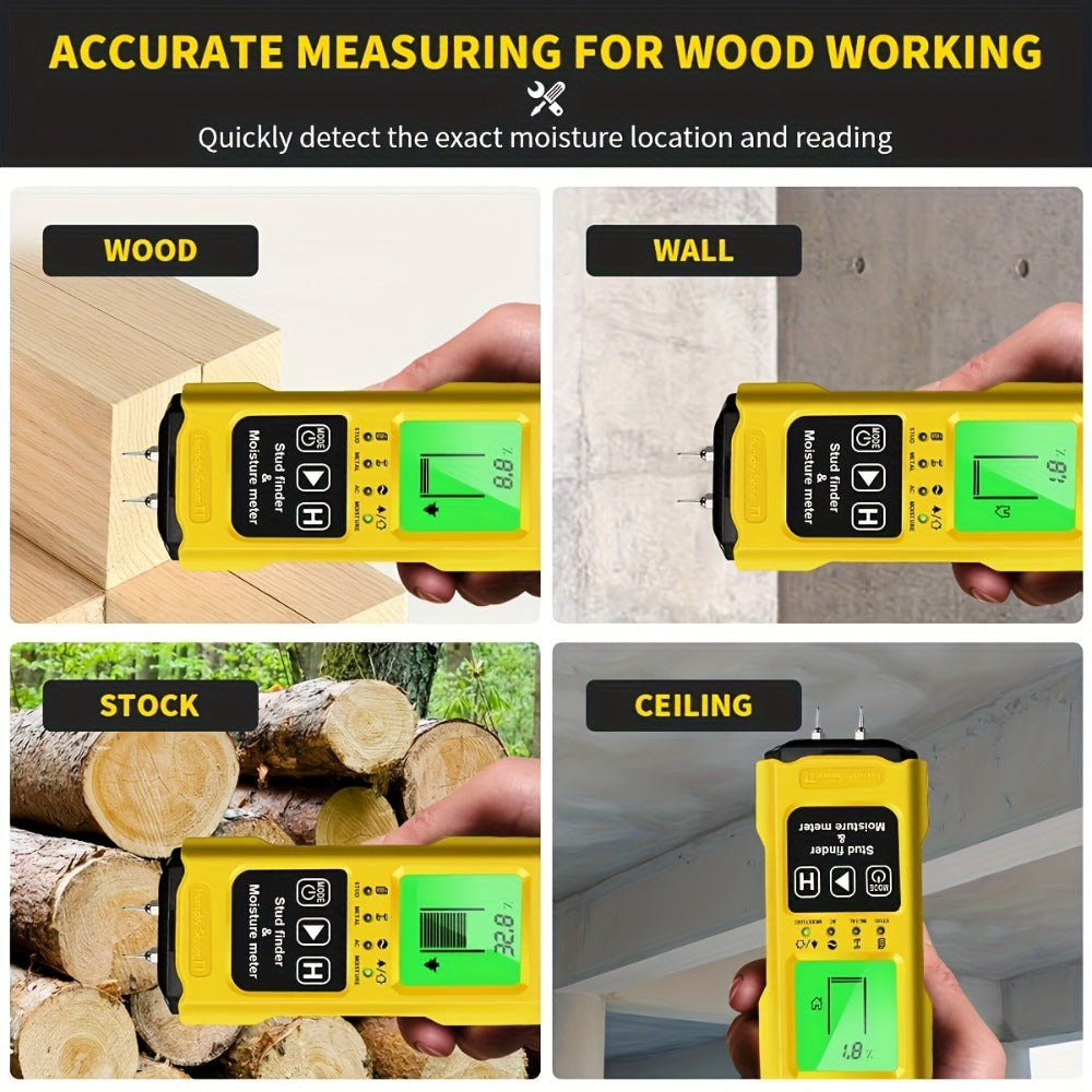 Stud Finder Wall Scanner 7-in-1 LCD Display Sound Alert | Wood Deep Stud Metal AC Wire Moisture Meter Temperature Sensor | Center-Finding Digital Wall Detector for DIY Home Renovation Construction