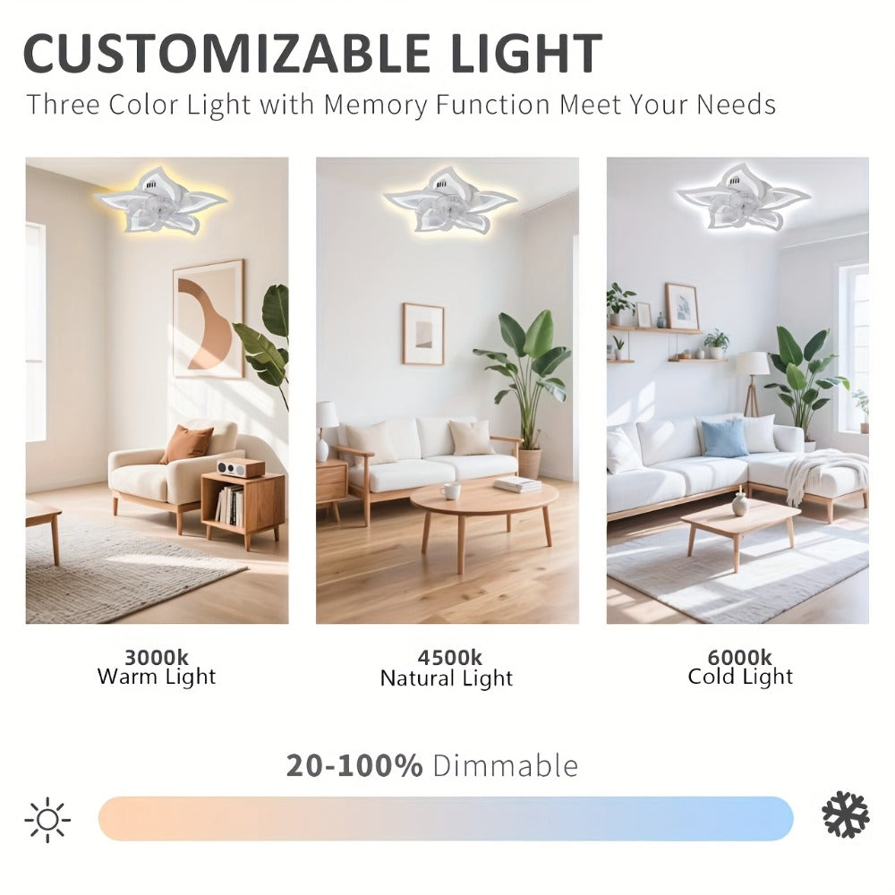 Ceiling Fan with Light 27 Inch Flush Mount - Low Profile 6-Speed 3-Color Dimmable LED, Remote & App Control, Modern Ceiling Fan for Bedroom, Living Room, Room Decor, Black or White