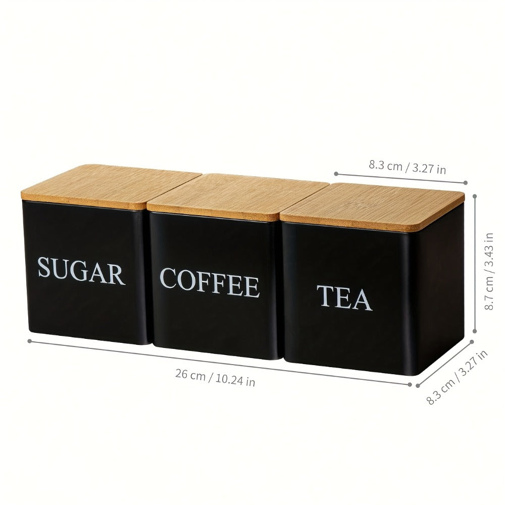 Black & White Ceramic Storage Jars Set of 3 ¨C Airtight Kitchen Canisters for Coffee Beans, Tea, Sugar & Spices