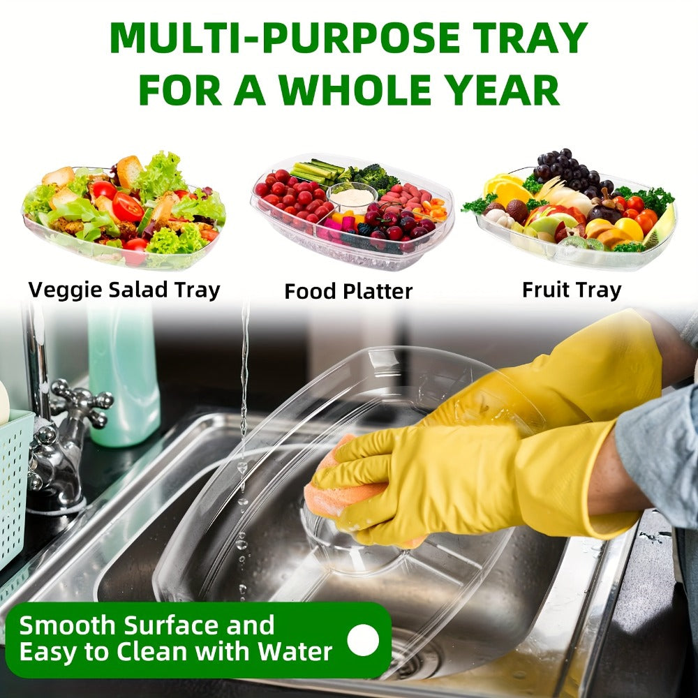 Appetizer Serving Tray with Ice Tray & Flip Lid ¨C 15 Inch Round Chilled Condiment Serving Platter, BPA-Free Plastic Veggie Dip Bowl, Dishwasher & Freezer Safe Party Snack Tray