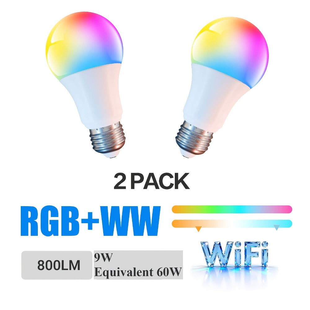 Smart Light Bulbs RGB Color Changing, WiFi A19 E26 LED Bulb Works with Alexa & Google Home, 2.4GHz Dimmable 800LM 60W Equivalent, Music Sync Voice Control App Remote, for Bedroom Party Home Decor