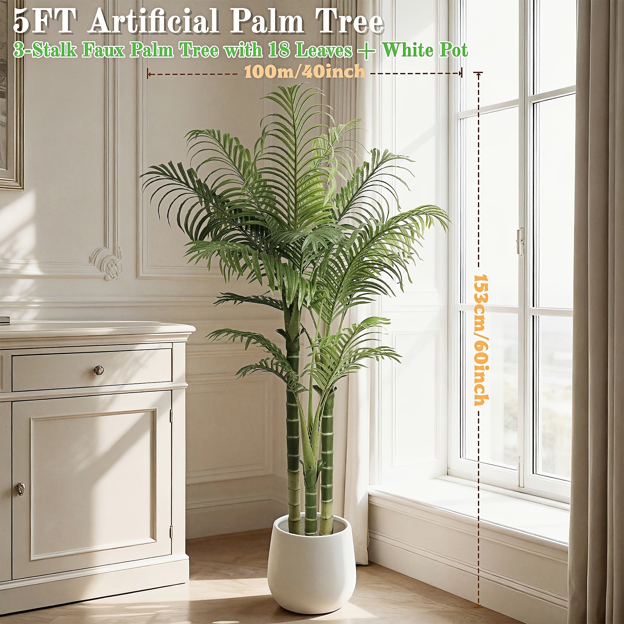Artificial Palm Tree Fake Indoor Plant ¨C 4/5/6FT Faux Tropical Areca Palm with Realistic Leaves, Planter Options, for Living Room Bedroom Office Patio Home Decor