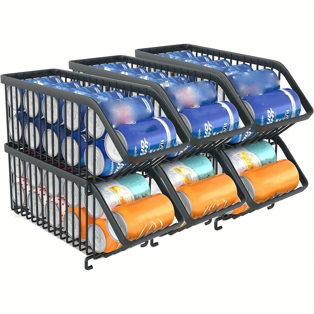 Stackable Can Organizer for Refrigerator 6-Pack | Metal Soda Can Holder Dispenser Storage Rack for Kitchen Pantry Cabinet Countertop, Black