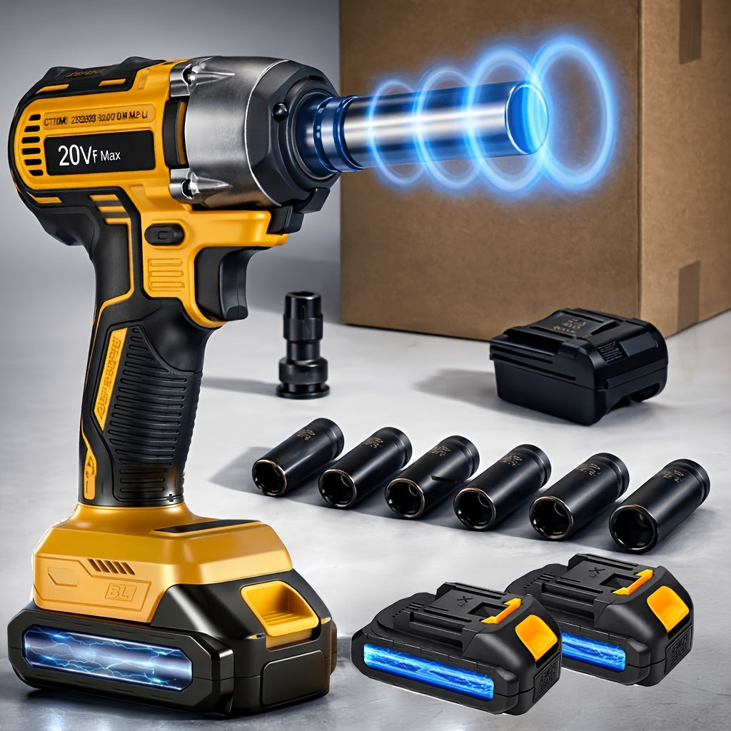 Cordless Impact Wrench 1/2 Inch Brushless ¨C 450N.m 259Ft-lbs High Torque Impact Gun, 3300RPM Variable Speed, 12 Sockets, Fast Charger & Dual Battery Options for Auto Repair & Home Use