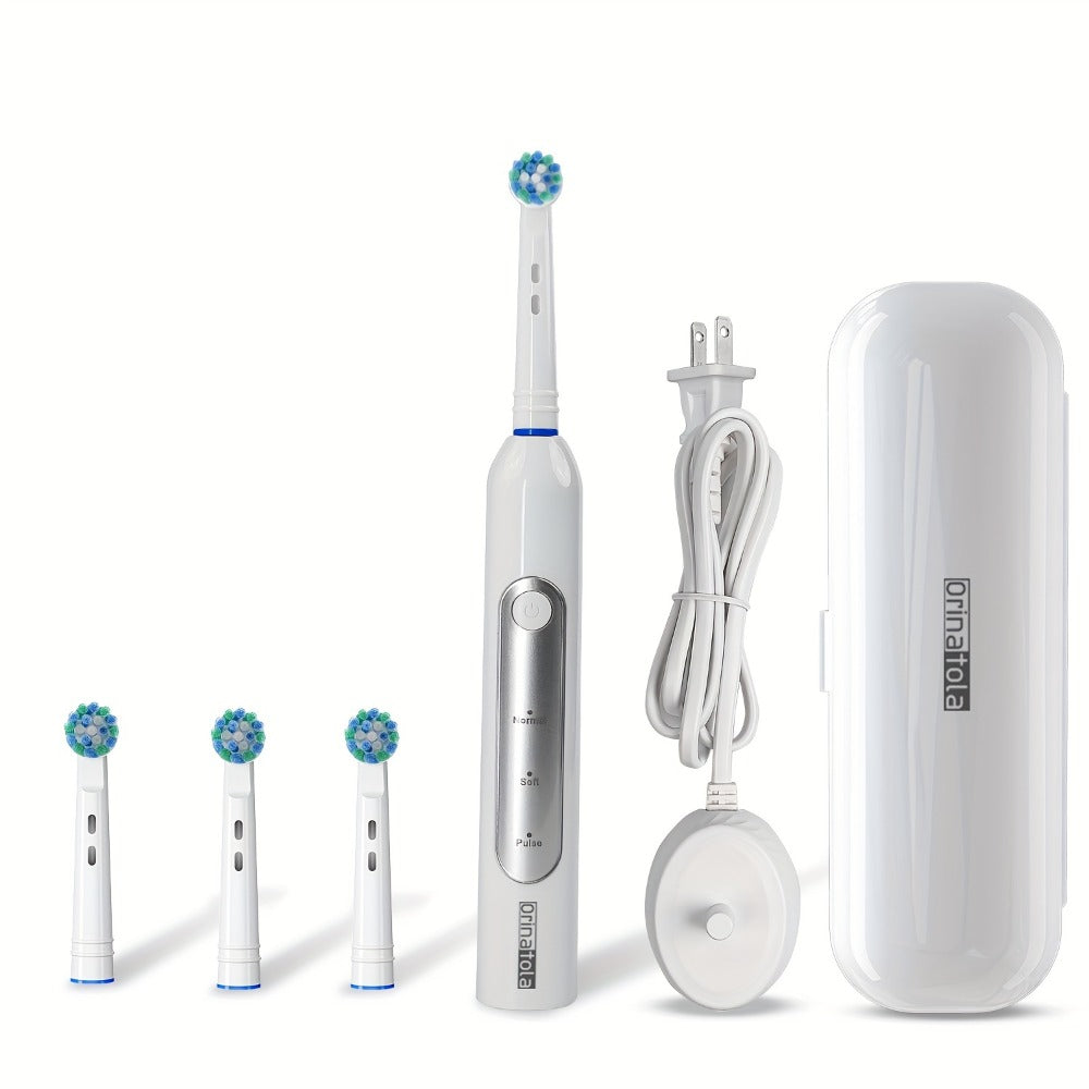 Electric Toothbrush with 3 Rotating Cleaning Modes - Induction Charging, 4 Replacement Brush Heads, Travel Case Included, Couples Toothbrush Set, Deep Plaque Removal, Holiday Gift, Black Purple Blue