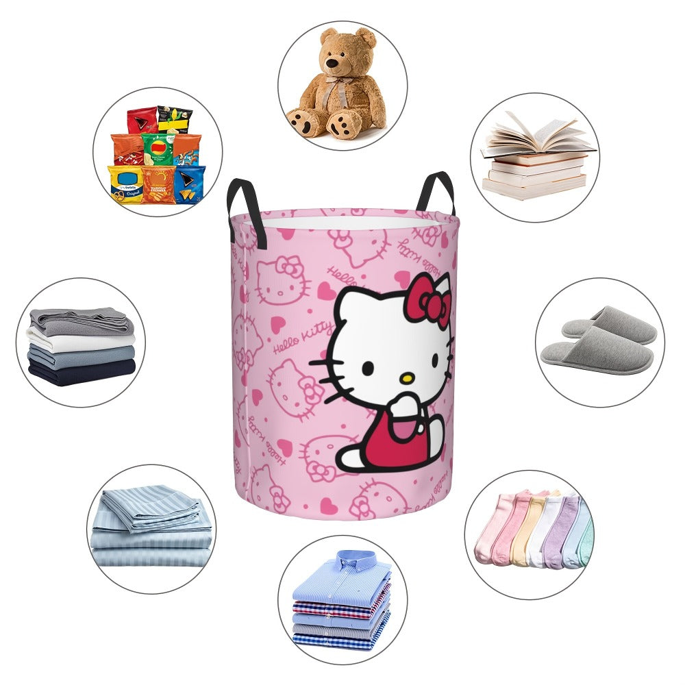 Hello Kitty Collapsible Laundry Basket with Handle - Sanrio Oxford Cloth Foldable Hamper, Portable Storage Bin for Bedroom Bathroom Dorm, Cute Kawaii Laundry Hamper for Girls