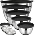 Stainless Steel Mixing Bowl Set with Airtight Lids & Non-Slip Silicone Base, 8-Piece Nesting Bowls for Baking Cooking Serving, Dishwasher Safe Kitchen Mixing Bowls with Lids for Food Storage