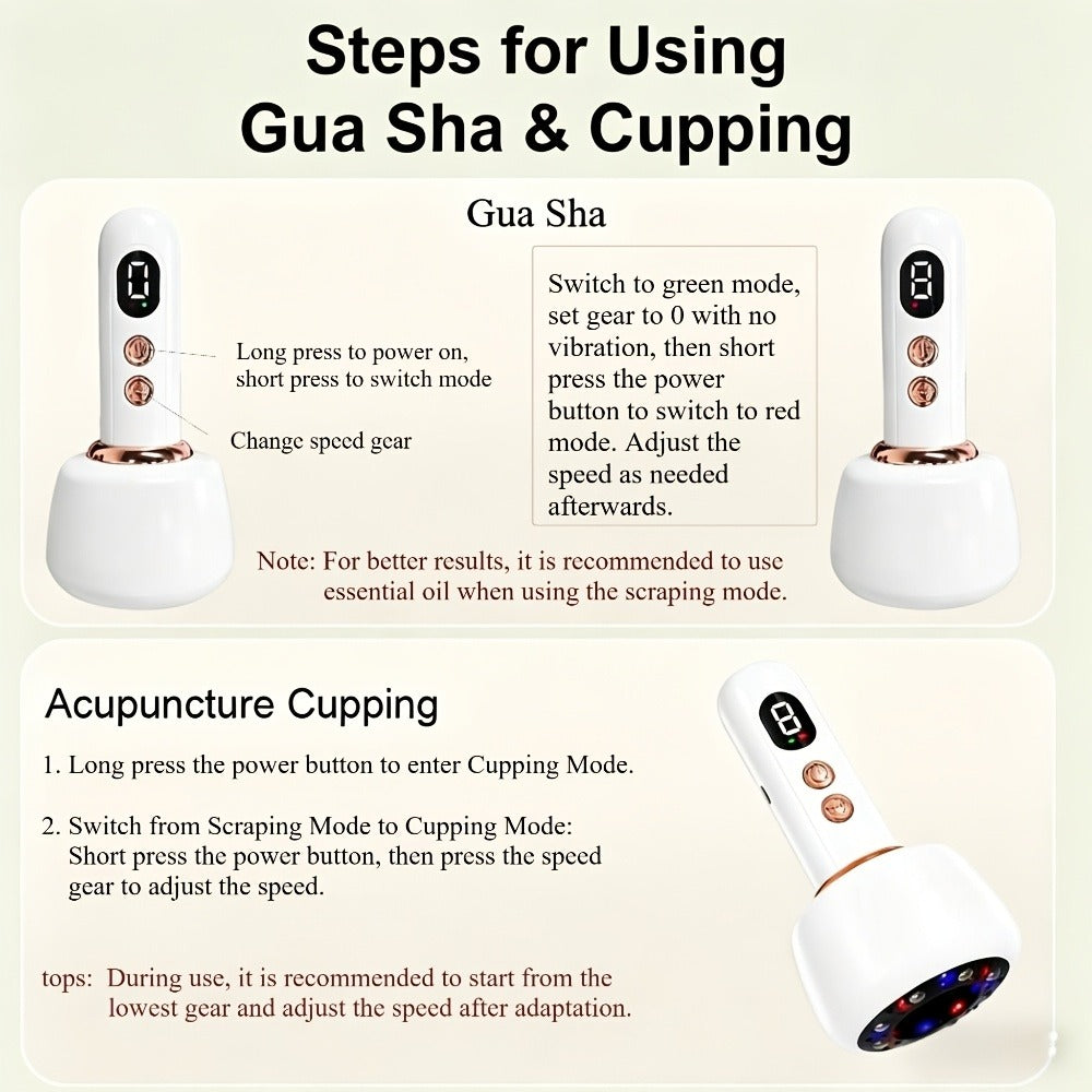 Vacuum Cupping Massager USB Rechargeable Scraping Massage Device Intelligent Suction Cup with 1200mAh Battery for Neck Shoulder Back Pain Relief Home Use