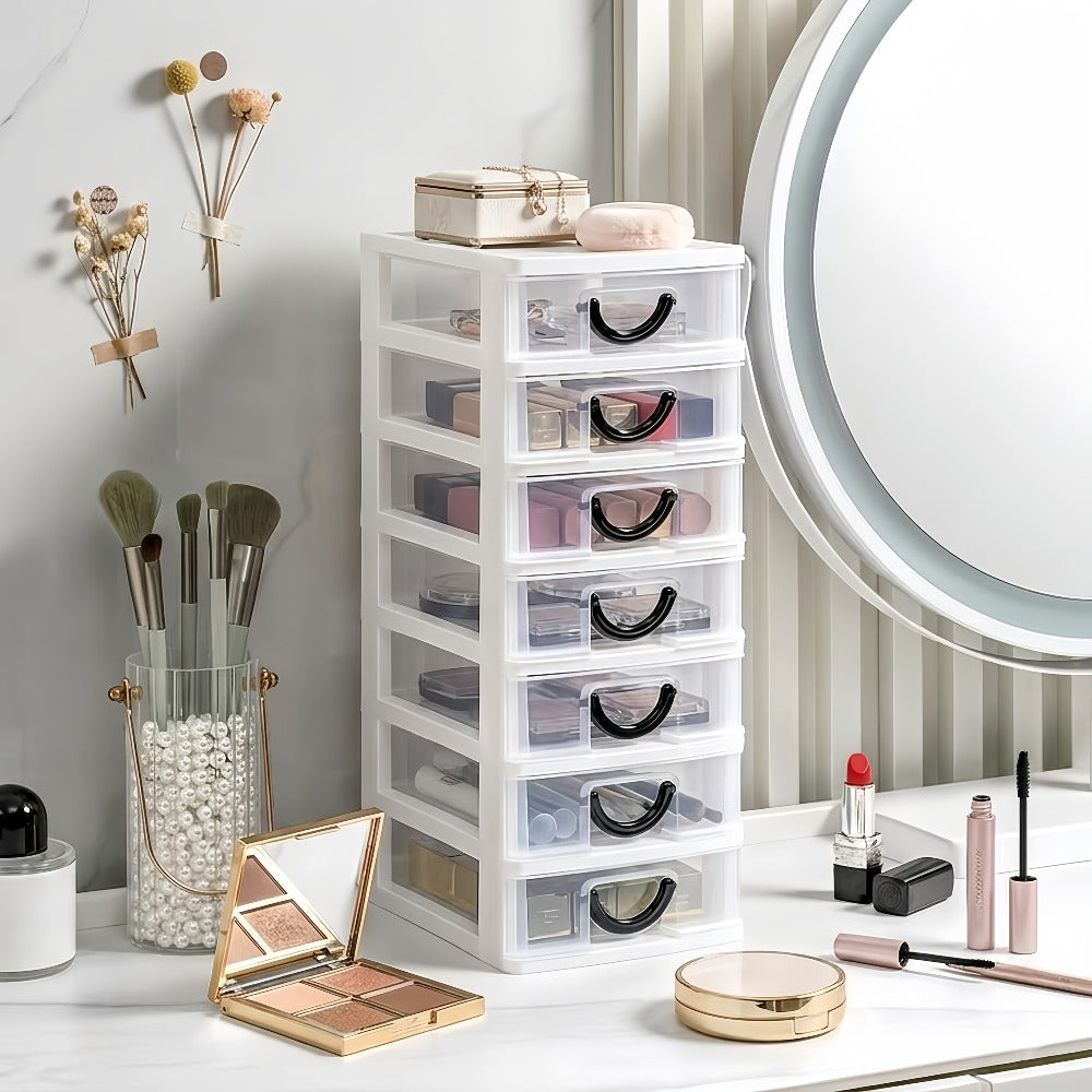 7-Drawer Desktop Organizer Clear Front Drawers Heavy-Duty Plastic Storage Box for Home Office, Jewelry, Craft & Small Parts ¨C Space-Saving Compact Design