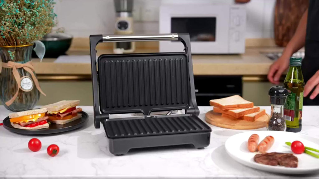 Panini Press Sandwich Maker 1200W, Non-Stick Cast Aluminum Grill with 180-Degree Opening, 2-Slice Panini Maker with Indicator Lights, Even Heat Distribution for Sandwiches Steaks Waffles