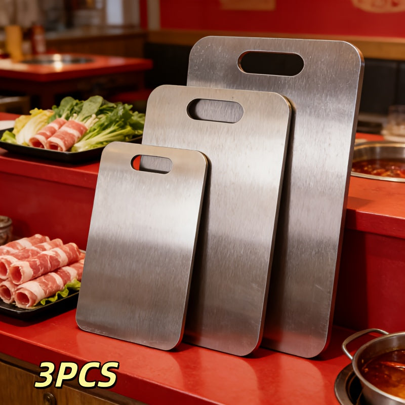 Stainless Steel Cutting Board Set 3-Piece, Premium Rust-Resistant BPA-Free Kitchen Cutting Boards, Durable Easy-to-Clean Space-Saving Nested Chopping Board Set for Meat Vegetables Fruit, Food Safe