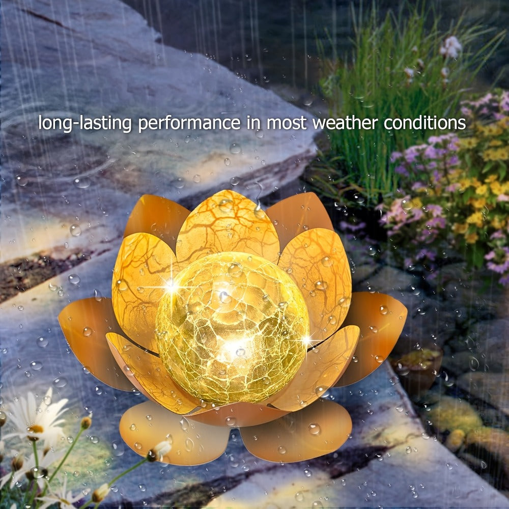 Solar Lotus Cracked Glass Ball Garden Lamp 2pcs ¨C Waterproof Metal Cracked Ball Solar Light for Outdoor & Indoor Decoration | Garden, Balcony, Dining Table & Living Room Decor | Father¡¯s Day Gift
