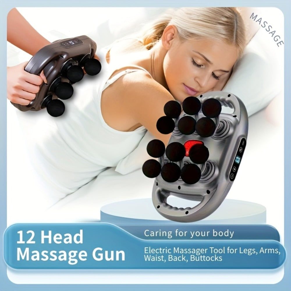 Massage Gun 12 Heads Deep Tissue Percussion Muscle Massager Set for Back Neck Shoulders Legs Foot Pain Relief Quiet Handheld Electric Body Massager