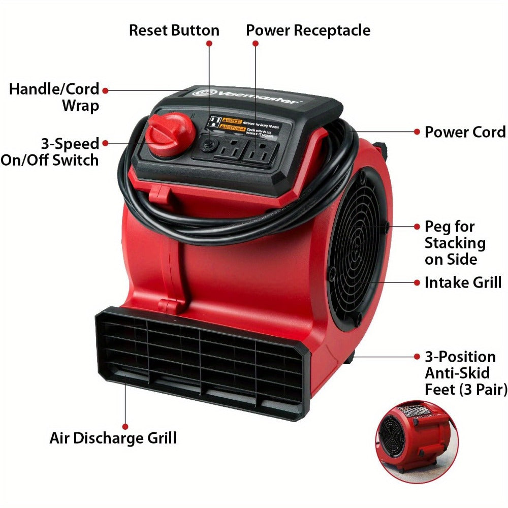 Air Mover Floor Dryer 550 CFM Portable Carpet Blower Fan for Water Damage Restoration Drying Cooling Floors Carpets Walls Remote Control and Manual Options
