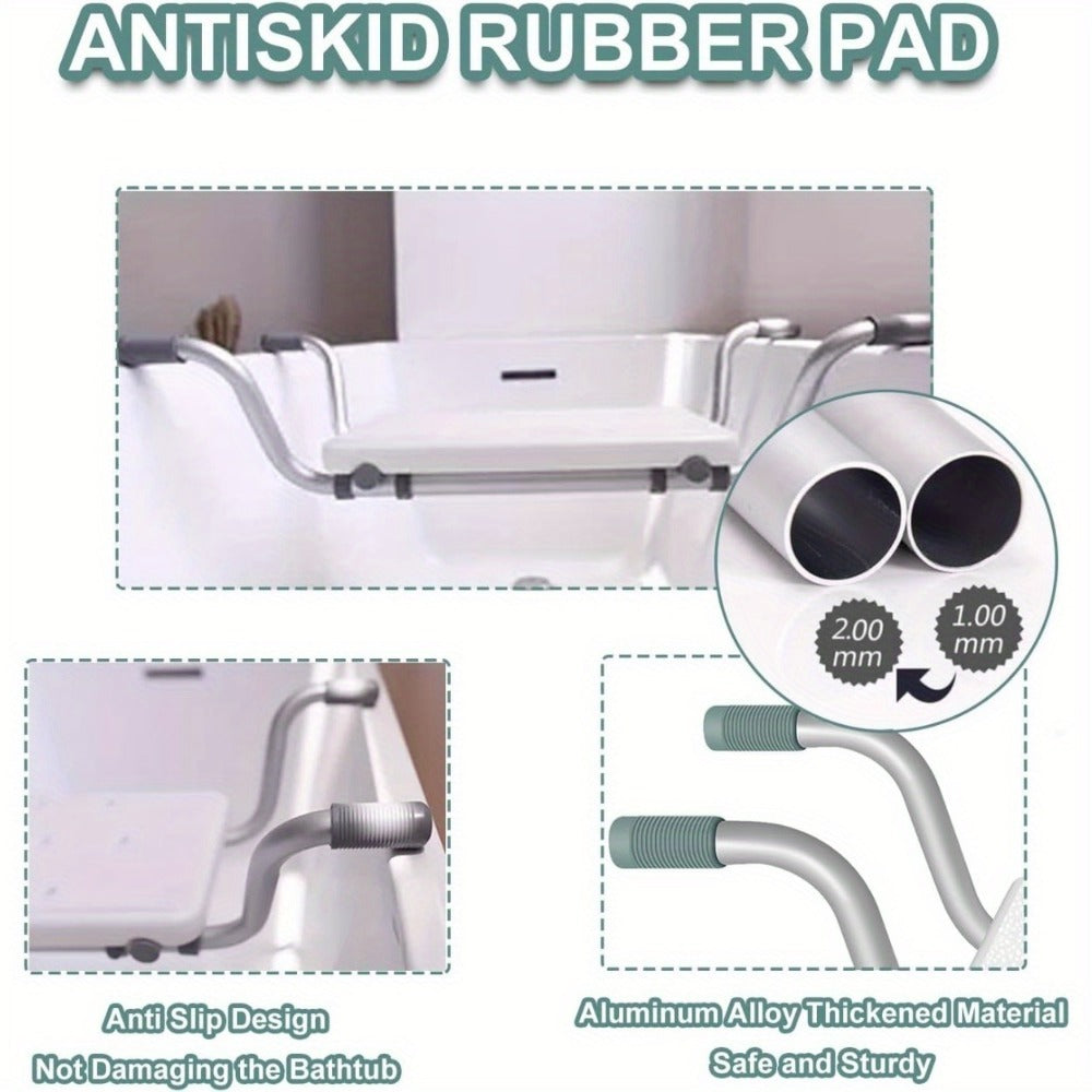 Bath Seat Adjustable Aluminum Shower Chair ¨C Suspended Bathtub Stool with Anti-Slip Handles, 300 lbs Capacity | Lightweight Retractable Bath Board for Elderly, Disabled & Injured, 3 Length Settings