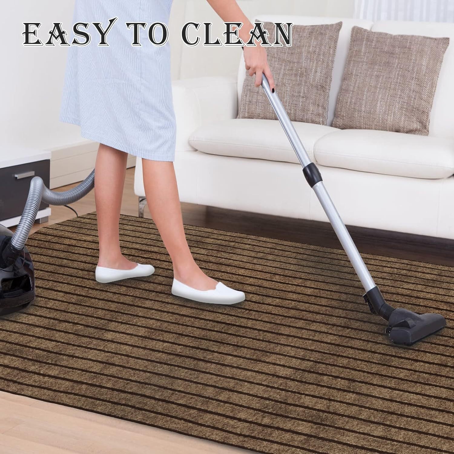 Runner Rug Non-Slip Rubber Backing Indoor Outdoor Hallway Kitchen Entryway Bedroom Carpet Runner Stain Resistant Low Pile Easy Clean Multiple Sizes 2FT Wide 8 Colors Grid Strip